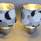 Set 2 veioze metalice tip Art Deco, lampi cu abajur pictat manual UNICAT