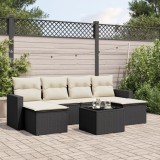 VidaXL Set canapele de grădină cu perne, 7 piese, negru, poliratan