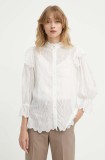 Bruuns Bazaar camasa CyperusBBCaro shirt femei, culoarea alb, cu guler stand-up, regular, BBW3981