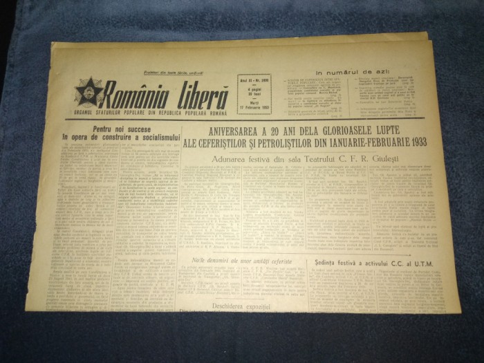 ZIARUL ROMANIA LIBERA 17 FEBRUARIE 1953