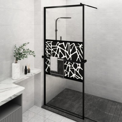 Paravan duș walk-in cu raft negru 90x195 cm sticlă ESG/aluminiu foto