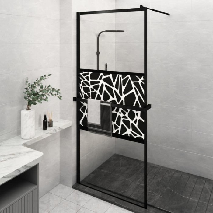 Paravan duș walk-in cu raft negru 90x195 cm sticlă ESG/aluminiu