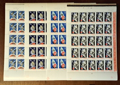 TIMBRE ROMANIA LP632/1966 COSMONAUTICA I -SET 4 COLI 25 TIMBRE -MNH foto