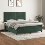 VidaXL Pat box spring cu saltea, verde &icirc;nchis, 180x200 cm, catifea