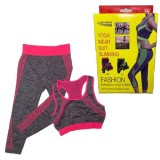 Costum Fitness Yoga 2 Piese Bustiera Pantaloni 3/4, As Seen On TV, Verde Neon/Roz Neon cu Gri, Marime Universala