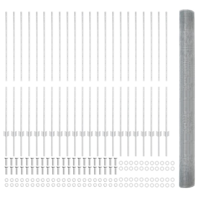 vidaXL Gard din plasă sudată cu 44 U Posts Argintiu 1.4x50 m Oțel