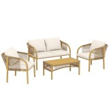Outsunny Set mobilier de grădină exterior 4 piese cu canapea 2 fotolii masă perne, oțel rășină &icirc;mpletită, 120x72x73cm, Kaki | Aosom Romania