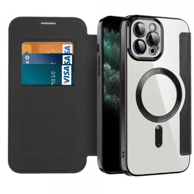 Husa MagSafe pentru Apple iPhone 11 Pro Max, Techsuit, SmartMag Book, Neagra foto
