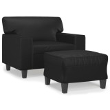 Cumpara ieftin Fotoliu canapea cu taburet, negru, 60 cm, piele ecologica