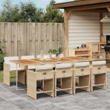 vidaXL Set de masă pentru grădină, 9 piese, cu perne, bej, poliratan 3211108