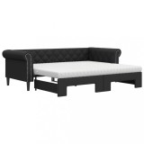 Cumpara ieftin Pat de zi cu extensie si saltele negru 90x200cm piele ecologica