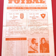 Program meci fotbal FC "SOIMII" IPA SIBIU - MECANICA FINA BUCURESTI(25.11.1984)