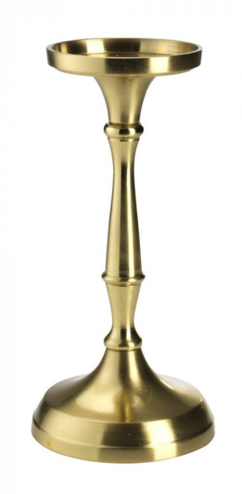 Sfesnic lumanare, suport elegant cu picior inalt, din material solid, alama, finisaj mat, auriu antichizat, 10 x 21 cm