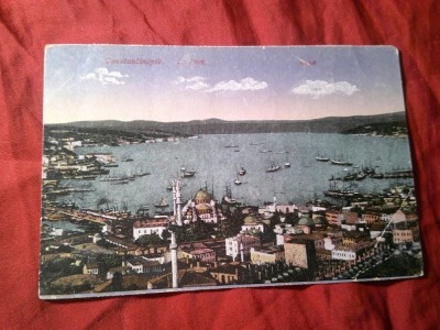 Ilustrata Constantinopol - Portul circulata 1919 la Bucuresti , color foto