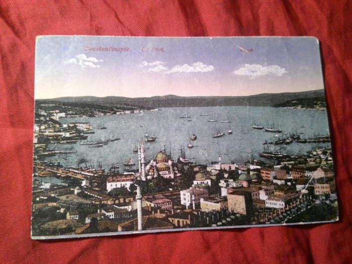 Ilustrata Constantinopol - Portul circulata 1919 la Bucuresti , color