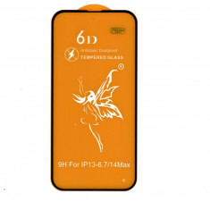 Folie din sticla securizată, cu margini negre, Premium 9H/6D (Tempered Glass), compatibila cu iPhone 13-6.7/14 MAX