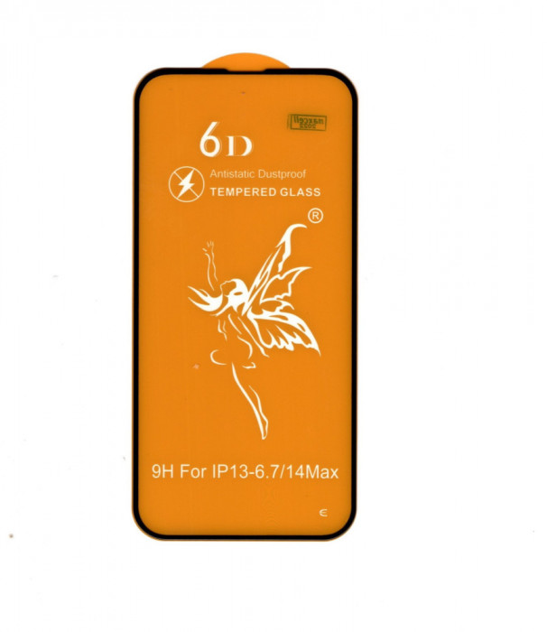 Folie din sticla securizată, cu margini negre, Premium 9H/6D (Tempered Glass), compatibila cu iPhone 13-6.7/14 MAX