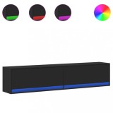 Cumpara ieftin Dulap TV de perete cu lumini LED, negru, 180x31x38 cm