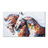 Tablou cai living pictat manual, Principesa si Amadeus, 100x60cm ulei pe panza in cutit efect 3D, Valentin Pop
