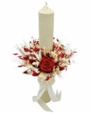 Lumanare pentru cununie botez, 42 cm, cu flori criogenate si plante uscate (personalizabila cromatic si cu text)