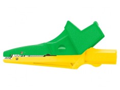 Bornă crocodil 12A 600VDC galben-verde 4mm