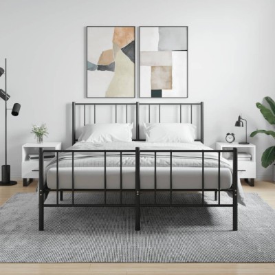 vidaXL Noptiere, 2 buc., alb extralucios, 40x35x47,5 cm, lemn compozit foto