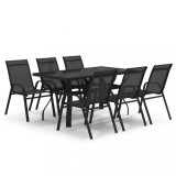 Set de servit masa pentru gradina, 7 piese, negru