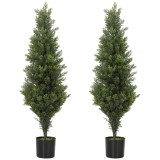 HOMCOM Set 2 plante artificiale de chiparos, 90 cm, pentru interior și exterior, cu ghiveci, 564 frunze, verde | Aosom Romania