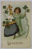 FETITA CU TRIFOI CU PATRU FOI , FELICITARE , CROMOLITOGRAFIE EMBOSATA , CARTE POSTALA , 1907