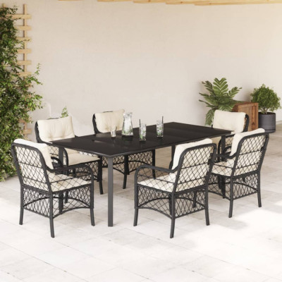 Set mobilier de gradina cu perne, 7 piese, negru, poliratan GartenMobel Dekor foto