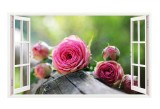 Sticker decorativ, Fereastra 3D, Trandafir, 85 cm, 280STK, natura si peisaje