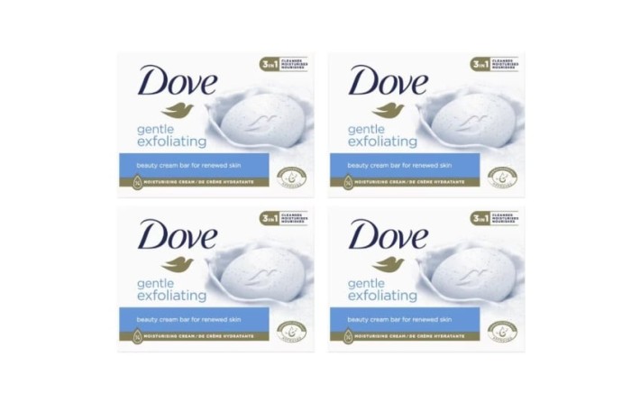 Set Sapun Crema Dove Gentle Exfoliating, 4 Bucati x 90 g