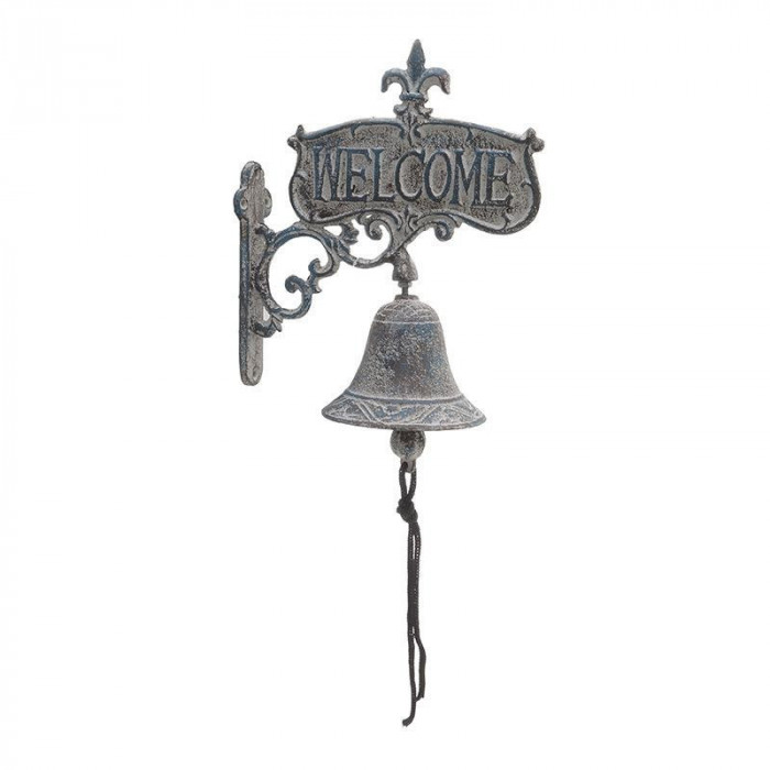 Clopot metalic decorativ Welcome antichizat 19X11X25 cm