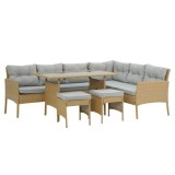 Set mobilier gradina/terasa, bej si gri, ratan sintetic, 1 masa, 2 canapele, 2 tabureti, Berno GartenVIP DiyLine, Chomik