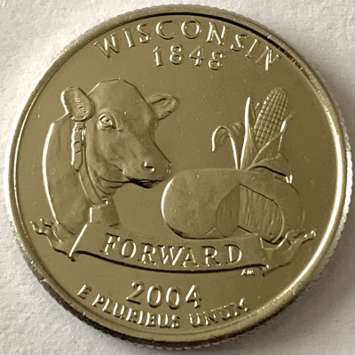 AMERICA QUARTER 1/4 DOLLAR 2004 LITERA P.(CAP DE VACA,-WISCONSIN),PLACAT PLATINA foto
