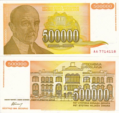 IUGOSLAVIA 500.000 dinara 1994 UNC!!! foto