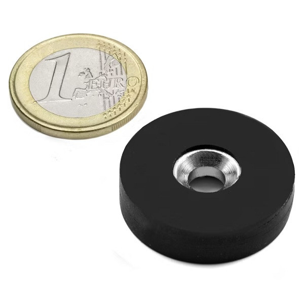 Magnet neodim disc cu gaura ingropata, &Oslash;31,5&amp;#215;6,5 mm, N42, acoperire cauciuc