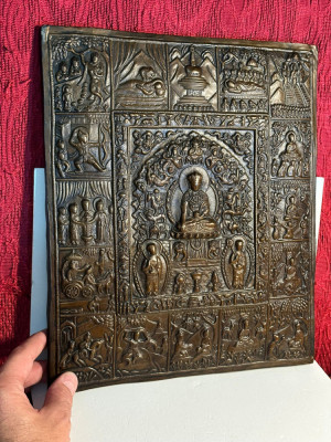 TABLOU IN CUPRU - Viata lui Shakyamuni Buddha - Nephal - Repousse - Sec. 19 ! foto
