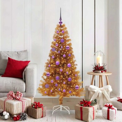 vidaXL Brad de Crăciun cu 150 LED cu suport Auriu 150 cm PET 3396618 foto