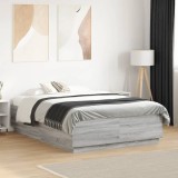 VidaXL Cadru de pat cu LED, gri sonoma, 135x190 cm, lemn prelucrat