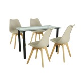 Set Masa Leziter Merlo 4 1 Negru Bej - Masa Riona Sticla Otel, Scaune Silla Polipropilena Lemn