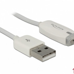 Cablu de date + incarcare USB la micro USB-B 2.0 cu LED 1m, Delock 83604