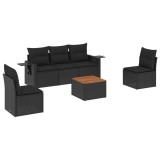 Cumpara ieftin Set mobilier de gradina cu perne, 6 piese, negru, poliratan