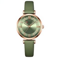 Ceas Dama CURREN 9079 Verde-Auriu , Ceas Elegant cu Cadran Verde, Curea din Piele si Carcasa Aurie