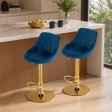Set 2 scaune de bucatarie/bar, Artool, Kast, rotativ, catifea bleumarin, picior metal auriu, 45.5x49x85-105 cm GartenVIP DiyLine