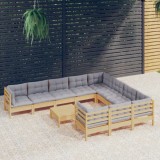 vidaXL Set mobilier grădină cu perne, 11 piese, gri, lemn de pin 3097000