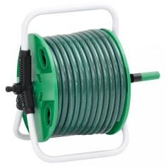 vidaXL Tambur pentru furtun autonom, verde, cu furtun PVC de 30 m foto