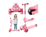 Trotineta pliabila cu 3 roti iluminate LED pisicuta 2 in 1, roz, MalPlay 112313