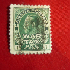 Timbru Canada 1915 Rege George V- 1C verde cu War Tax ,stampilat