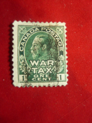 Timbru Canada 1915 Rege George V- 1C verde cu War Tax ,stampilat foto